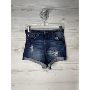 Kendall + Kylie Denim Shorts Womens 7/28 Dark Wash The Icon Cuffed Distressed